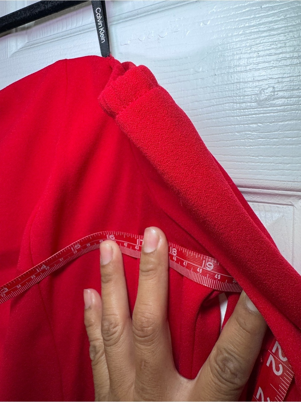 Calvin Klein Red Off-Shoulder Ruffle-Sleeve Sheath Dress - Picture 10 of 11